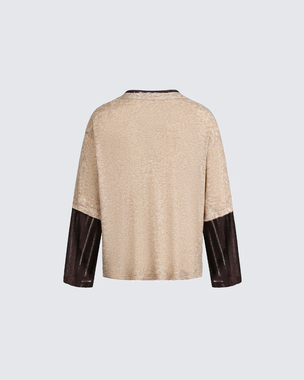 Lace-Up Neck Layered Knit T-Shirt - Image 7