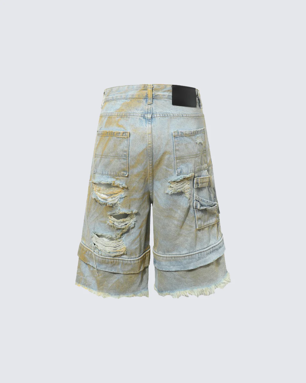 Layered Distressed Raw Hem Denim Shorts - Image 3