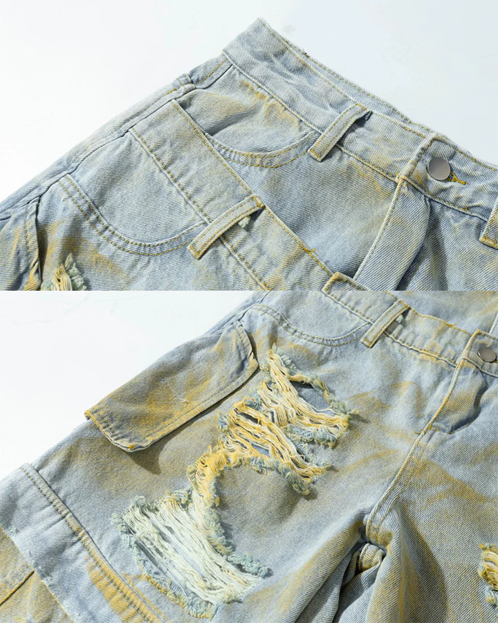 Layered Distressed Raw Hem Denim Shorts - Image 5