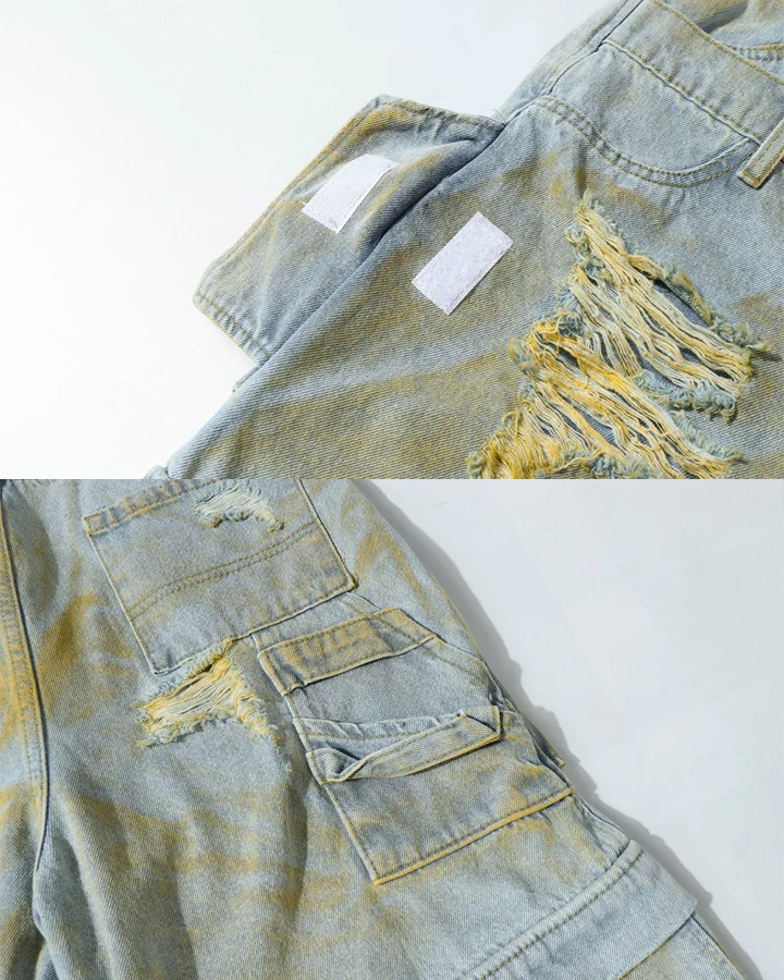 Layered Distressed Raw Hem Denim Shorts - Image 8