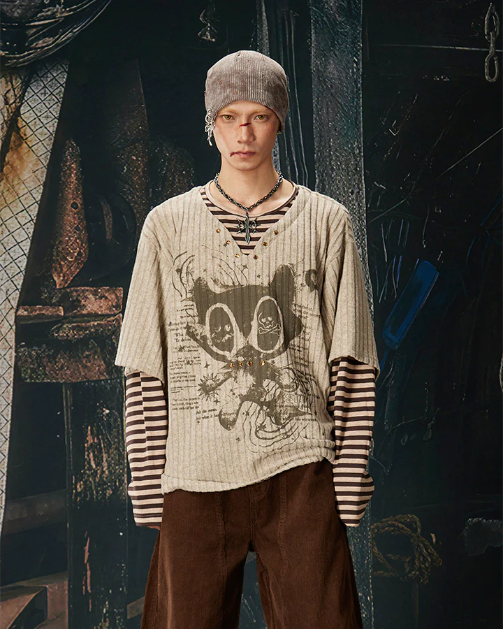 Layered Graphic Ribbed Long Sleeve T-Shirt - Image 2