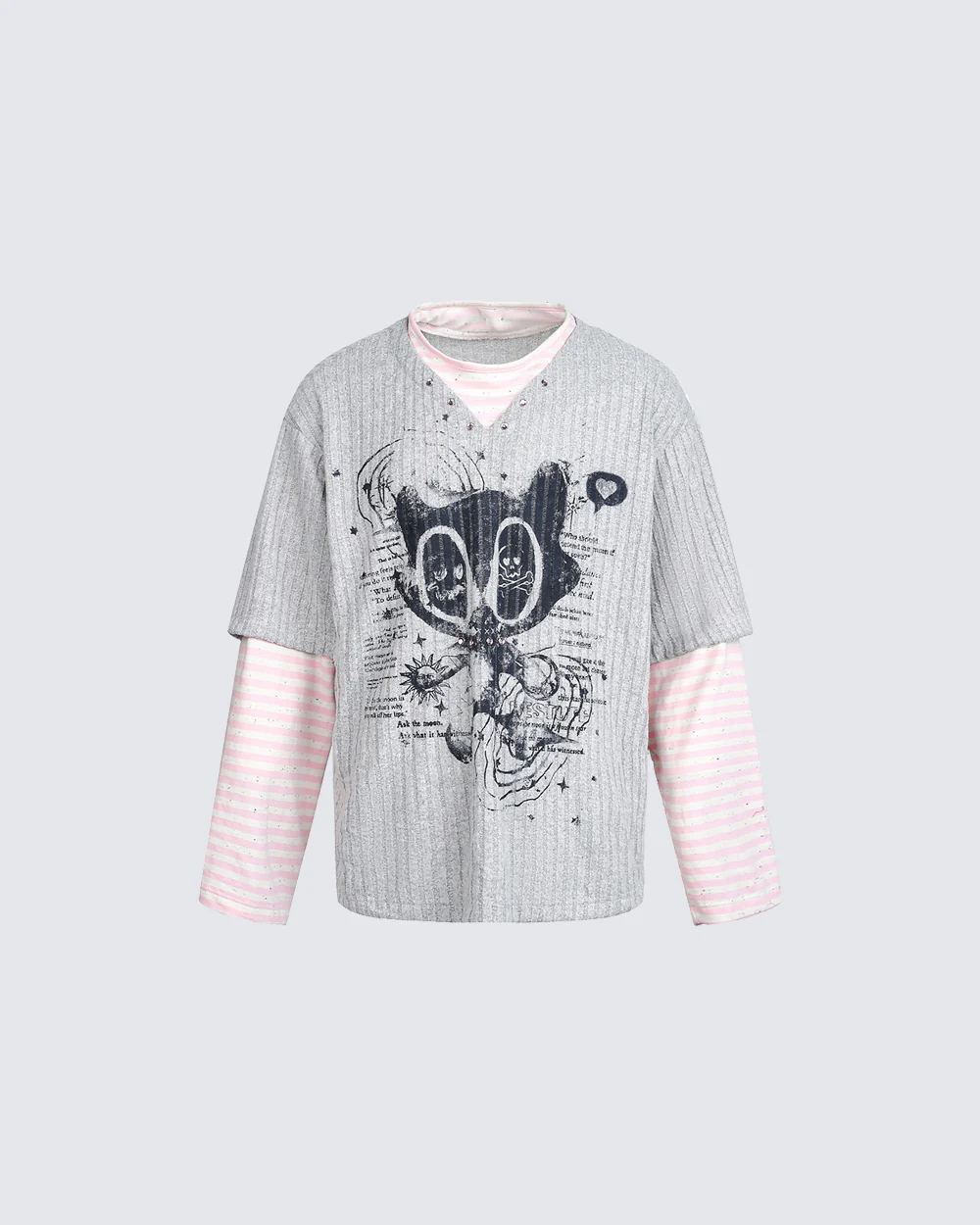 Layered Graphic Ribbed Long Sleeve T-Shirt - Image 3
