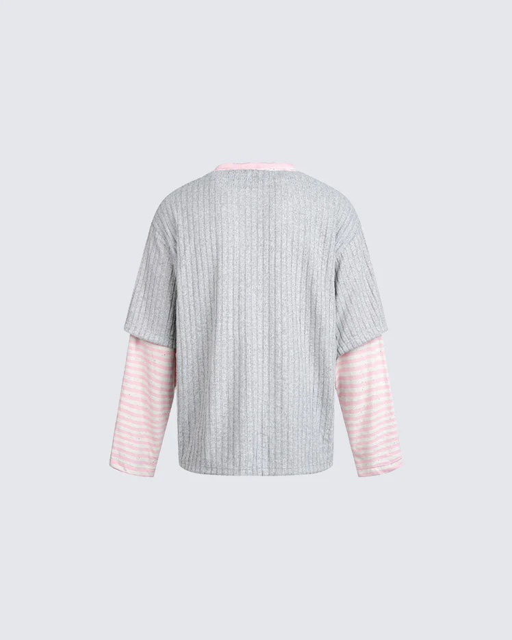 Layered Graphic Ribbed Long Sleeve T-Shirt - Image 6