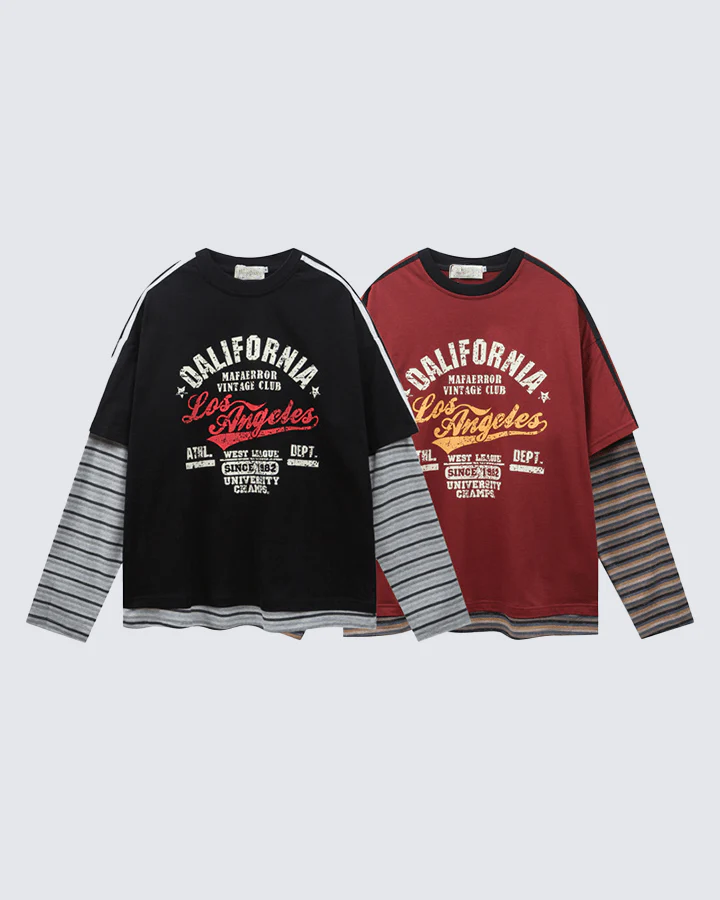 Layered Sleeve Graphic Tee – Vintage Style - Image 3