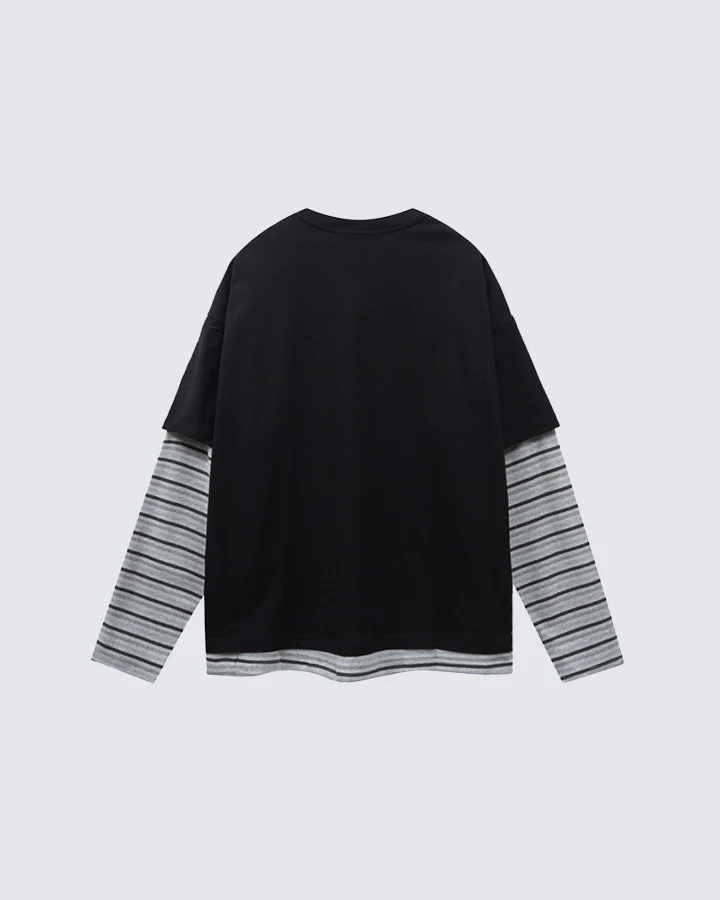 Layered Sleeve Graphic Tee – Vintage Style - Image 4