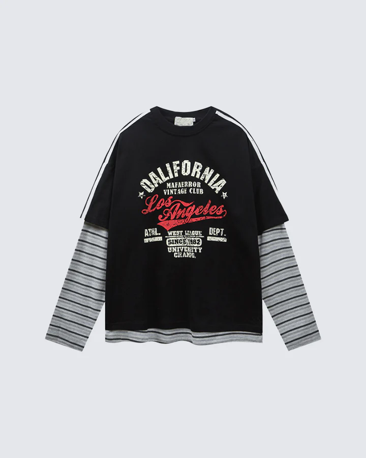 Layered Sleeve Graphic Tee – Vintage Style - Image 6