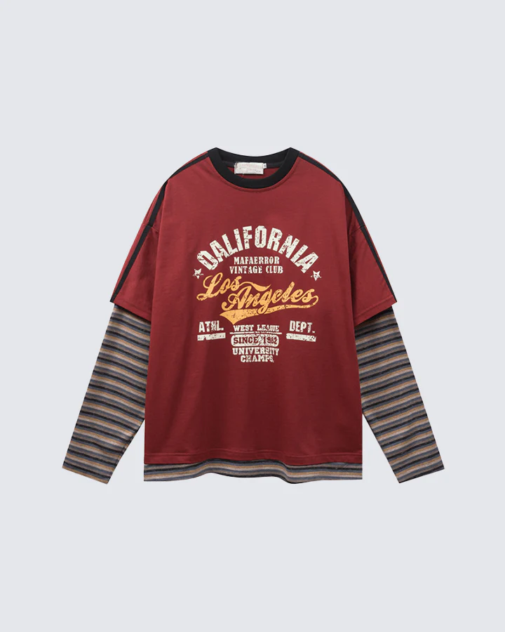 Layered Sleeve Graphic Tee – Vintage Style - Image 7