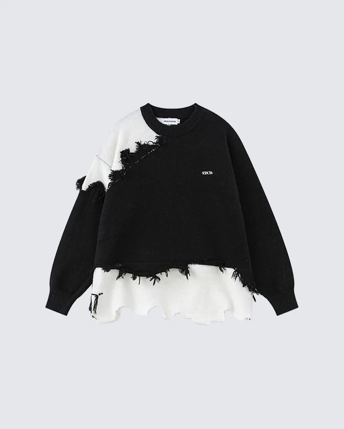 Lazy Irregular Tassel Sweater - Image 2