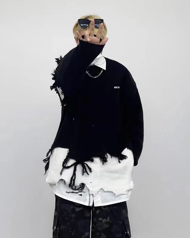 Lazy Irregular Tassel Sweater - Image 4
