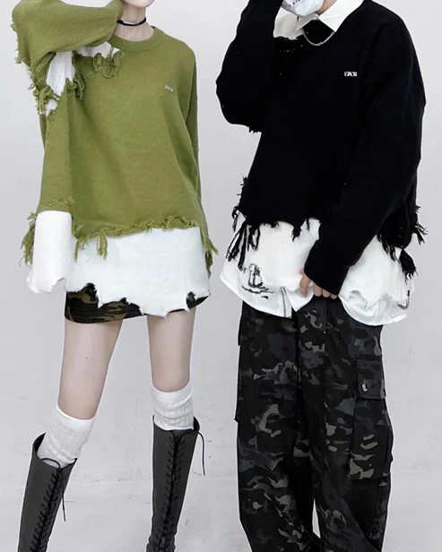 Lazy Irregular Tassel Sweater - Image 5