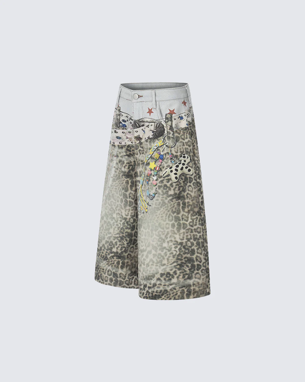Leopard Print Chain Seven-Length Denim Pants - Image 2
