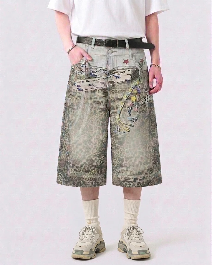 Leopard Print Chain Seven-Length Denim Pants - Image 4