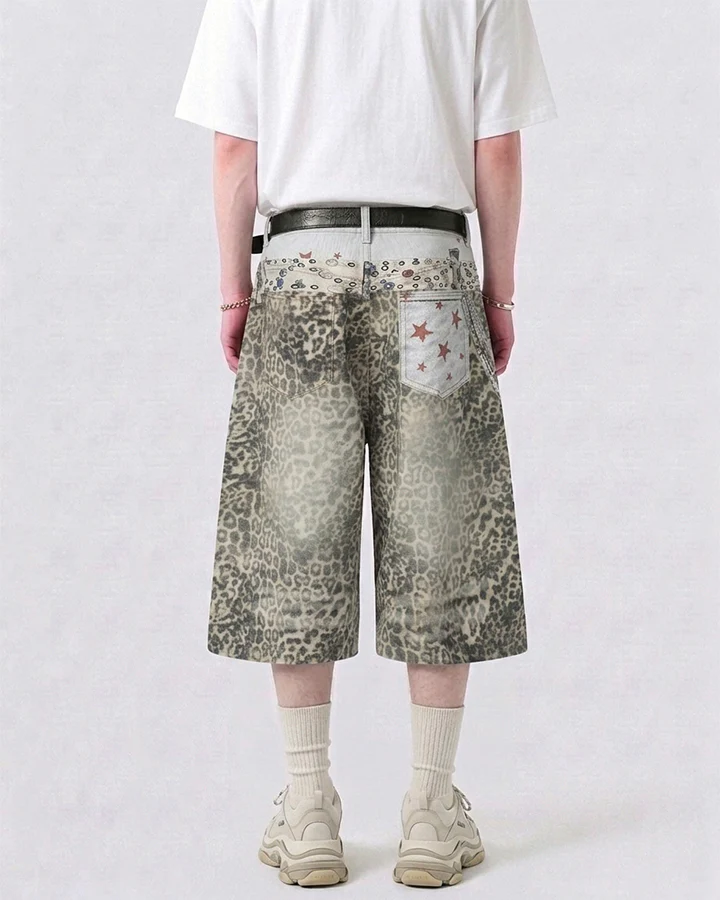 Leopard Print Chain Seven-Length Denim Pants - Image 5