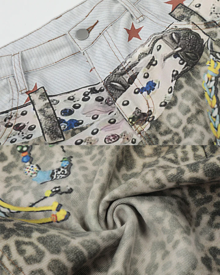 Leopard Print Chain Seven-Length Denim Pants - Image 6
