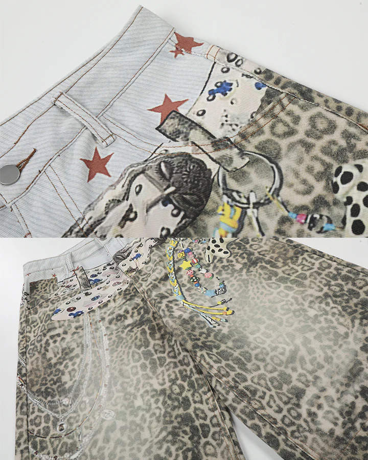 Leopard Print Chain Seven-Length Denim Pants - Image 7