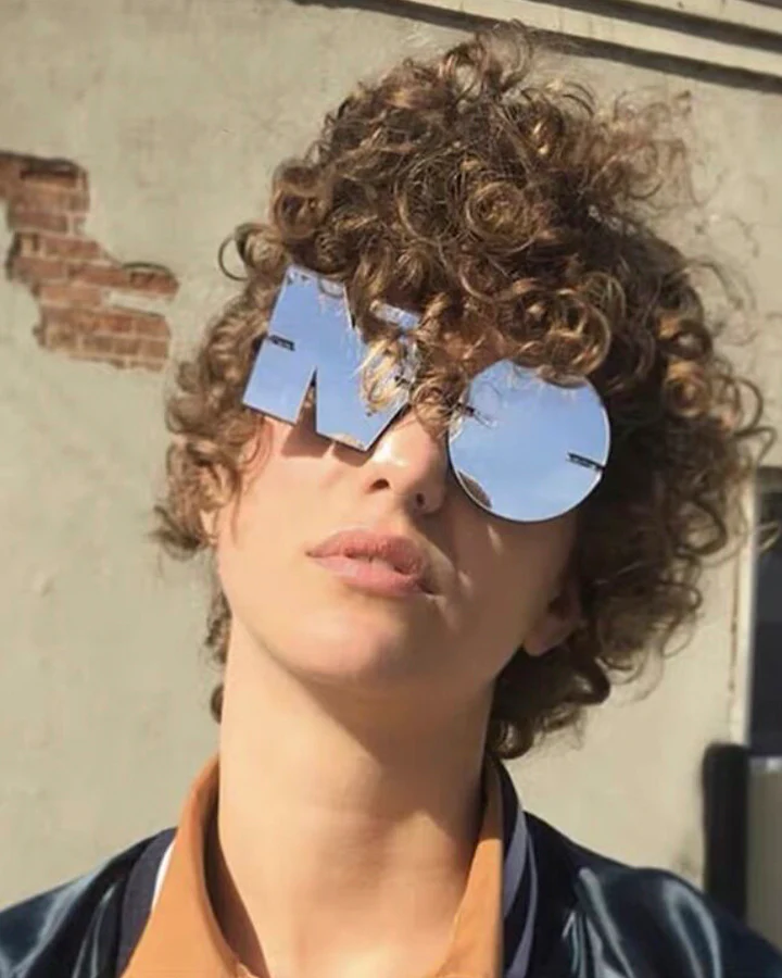 Letter & Round Rimless Resin Sunglasses - Image 2