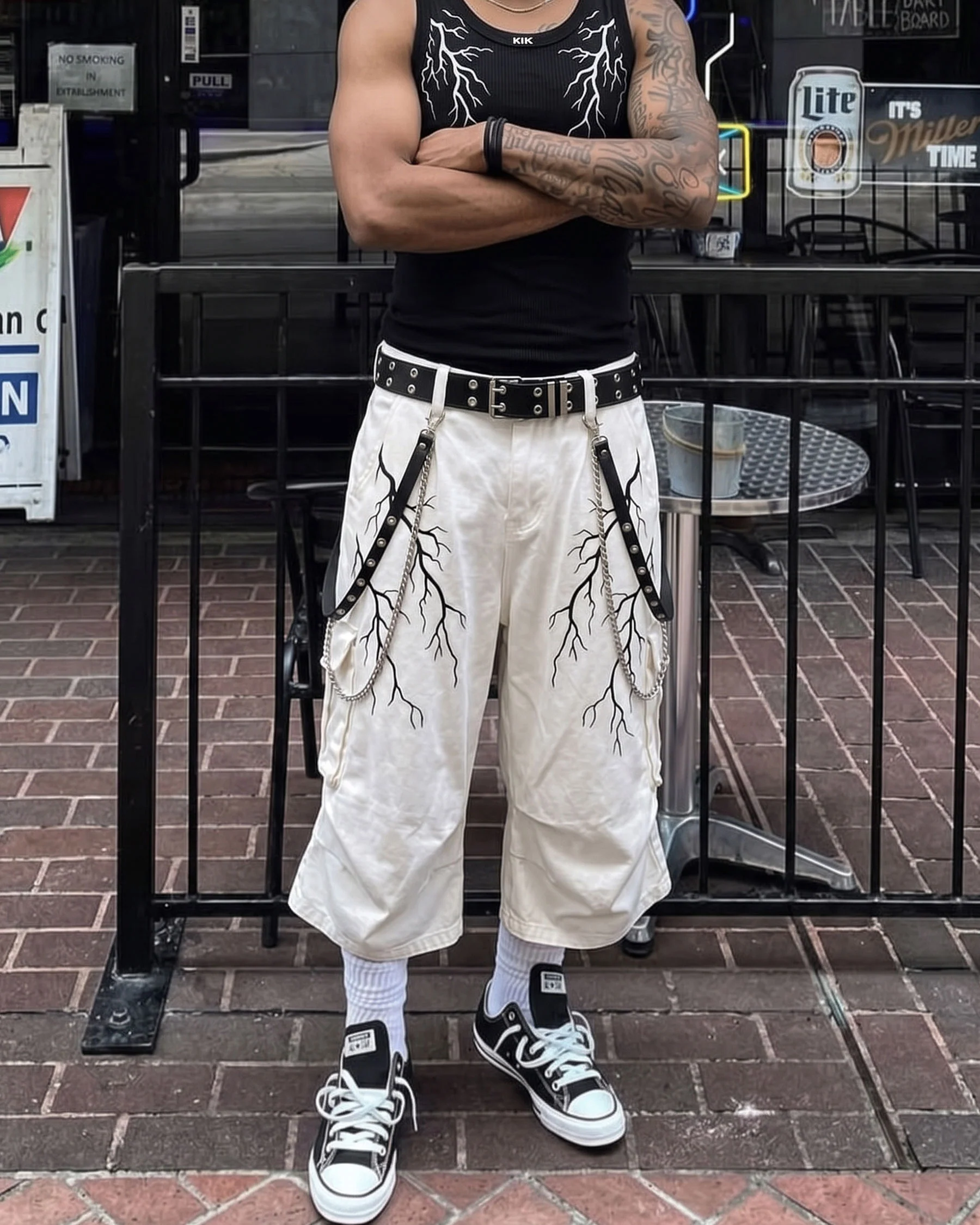 LIGHTNING Series | Gothic Chain Strap Utility Shorts - Image 4
