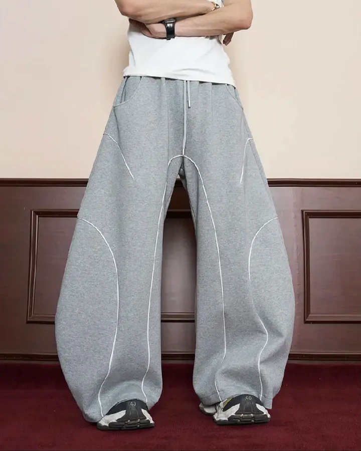 Loose-Fit Sweatpants with White Piping - Image 2