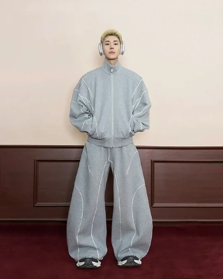 Loose-Fit Sweatpants with White Piping - Image 3