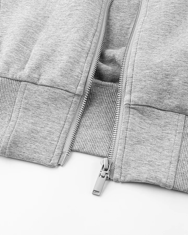 Loose-Fit Zip-Up Sweatshirt with White Piping - Image 9