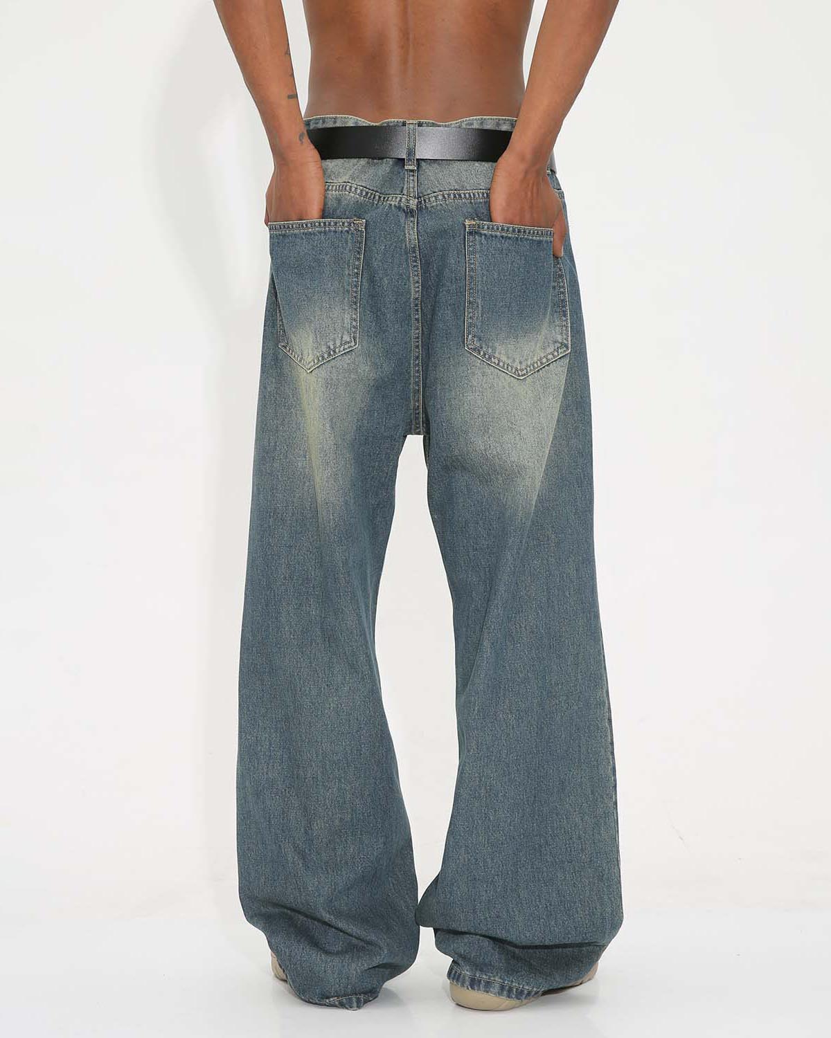 Vintage Wide-Leg Denim Pants – Streetwear Style with Faded Wash and Relaxed Fit - Image 3