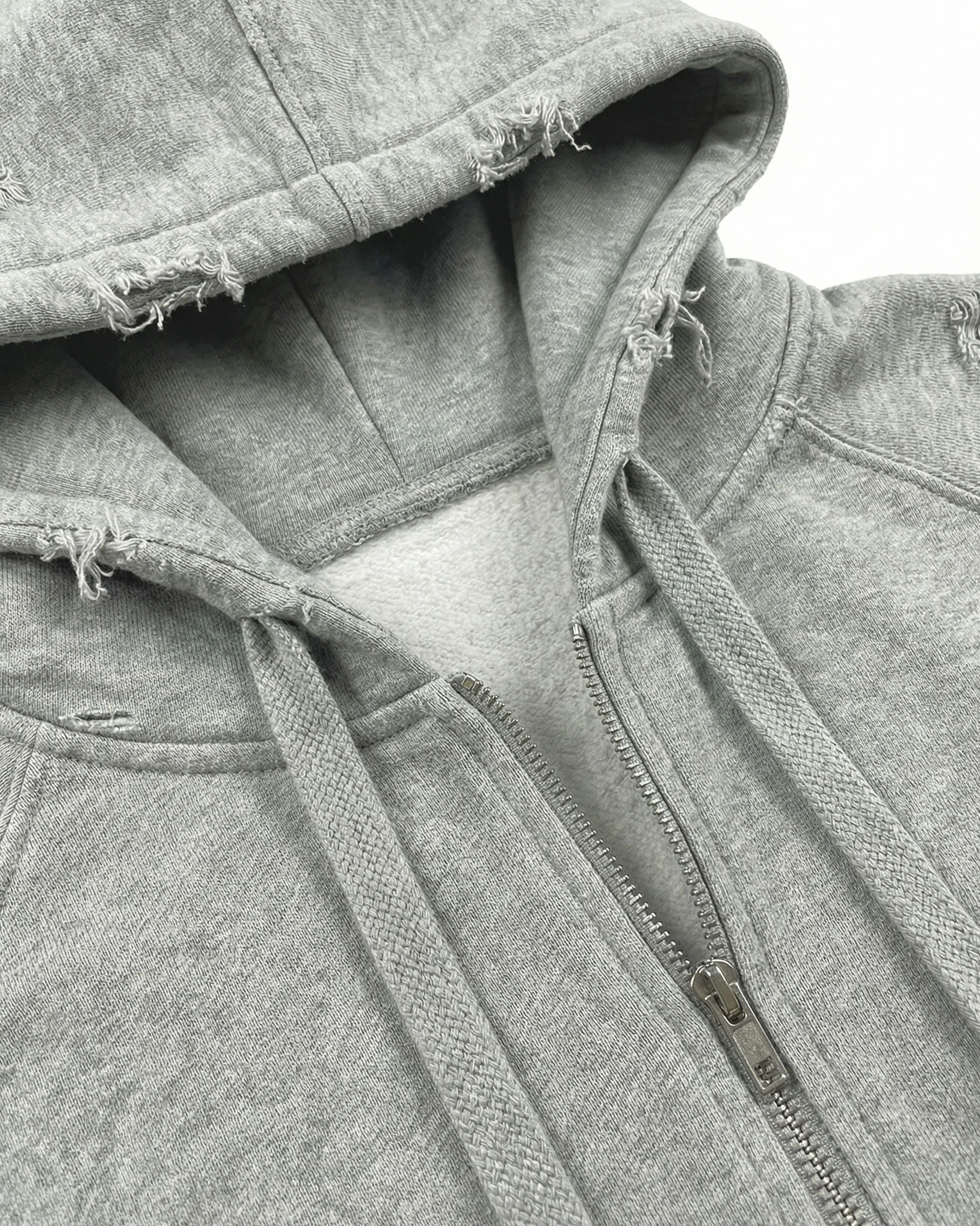 LOW SATURATION-Distressed Cropped Zip-Up Hoodie - Image 10