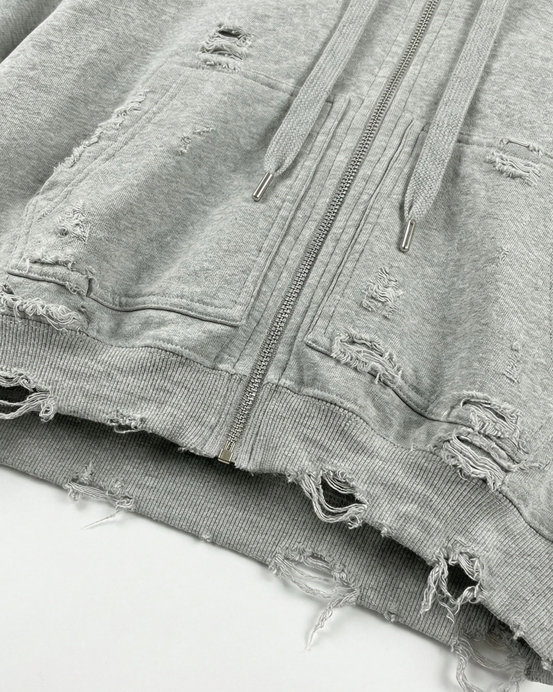 LOW SATURATION-Distressed Cropped Zip-Up Hoodie - Image 13
