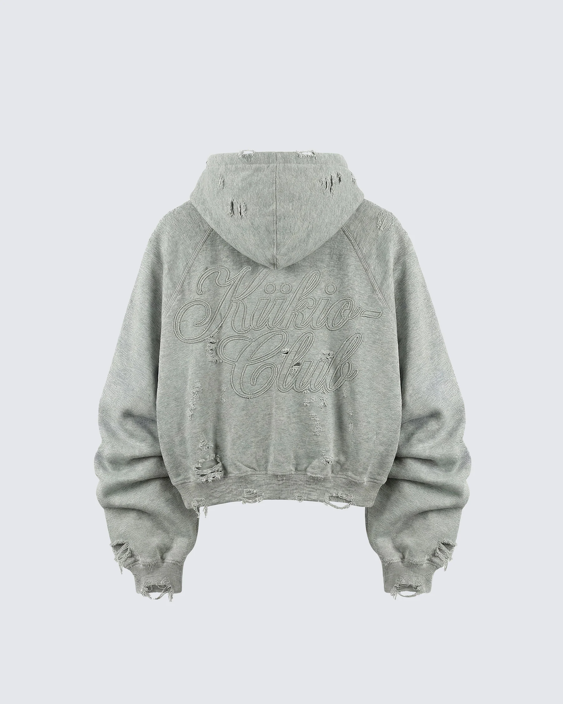LOW SATURATION-Distressed Cropped Zip-Up Hoodie - Image 6