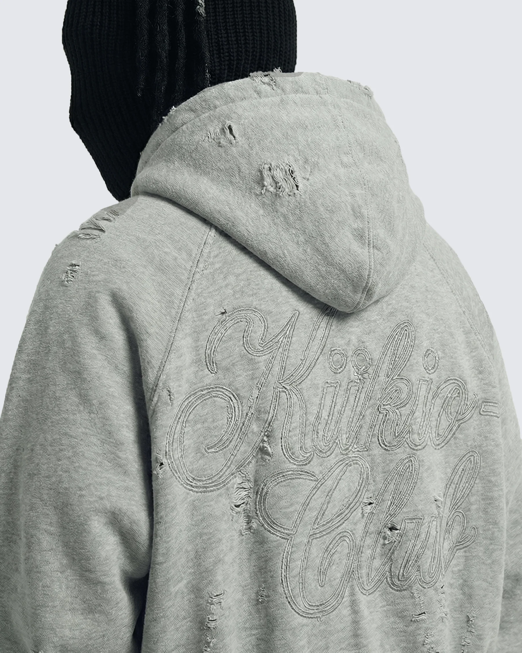 LOW SATURATION-Distressed Cropped Zip-Up Hoodie - Image 9