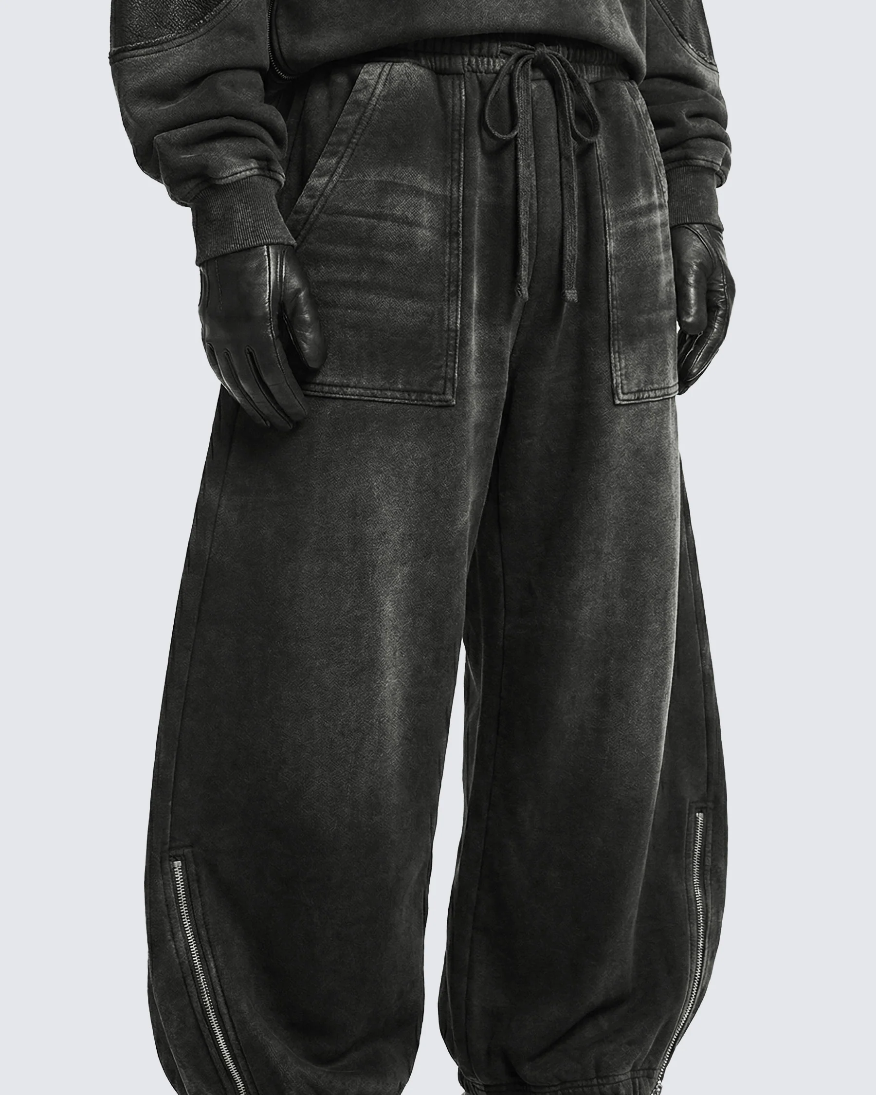 LOW SATURATION-Spring New Washed Zip Hem Sweatpants - Image 2