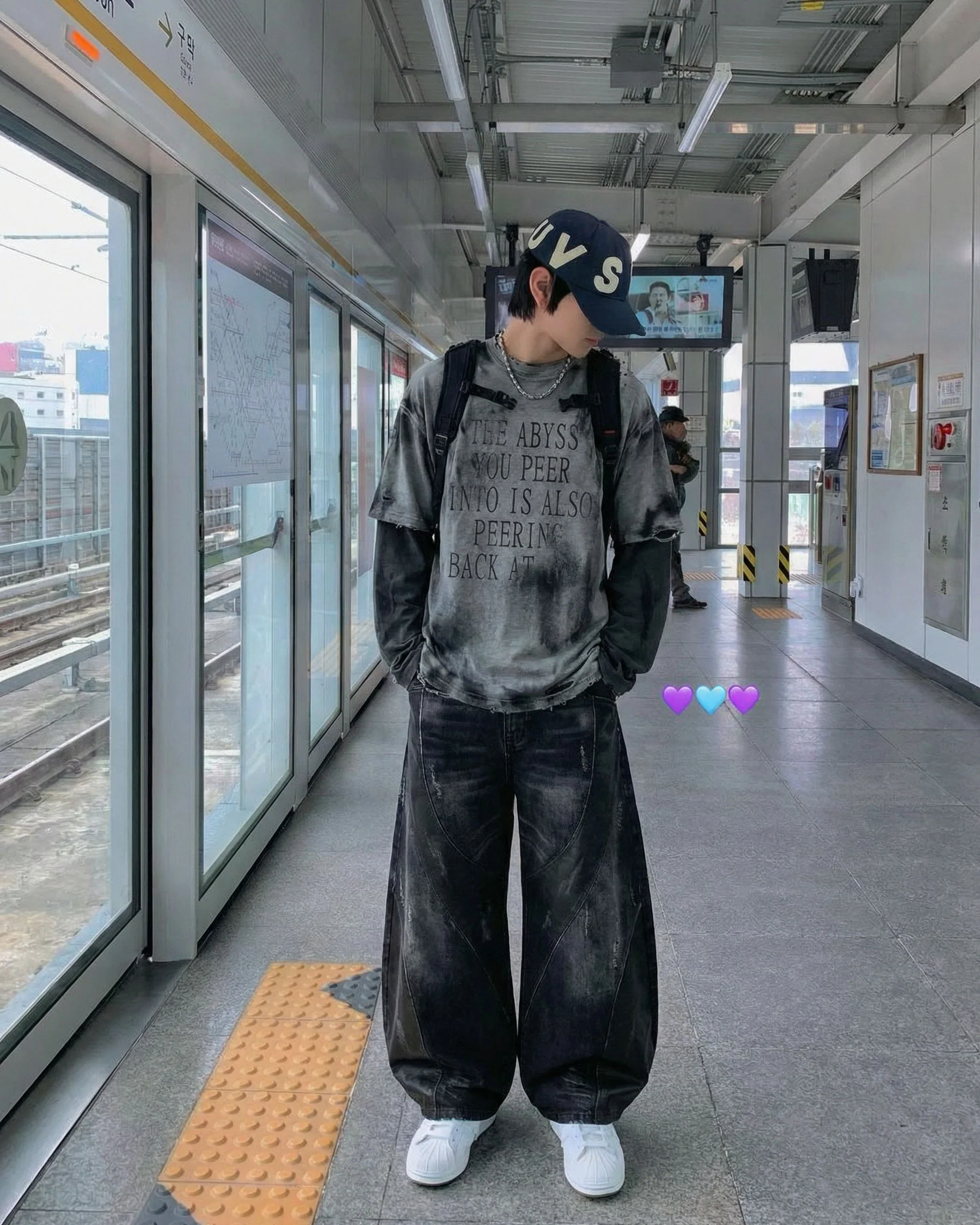 LOW SATURATION-Washed Wide-Leg Denim Pants - Image 2
