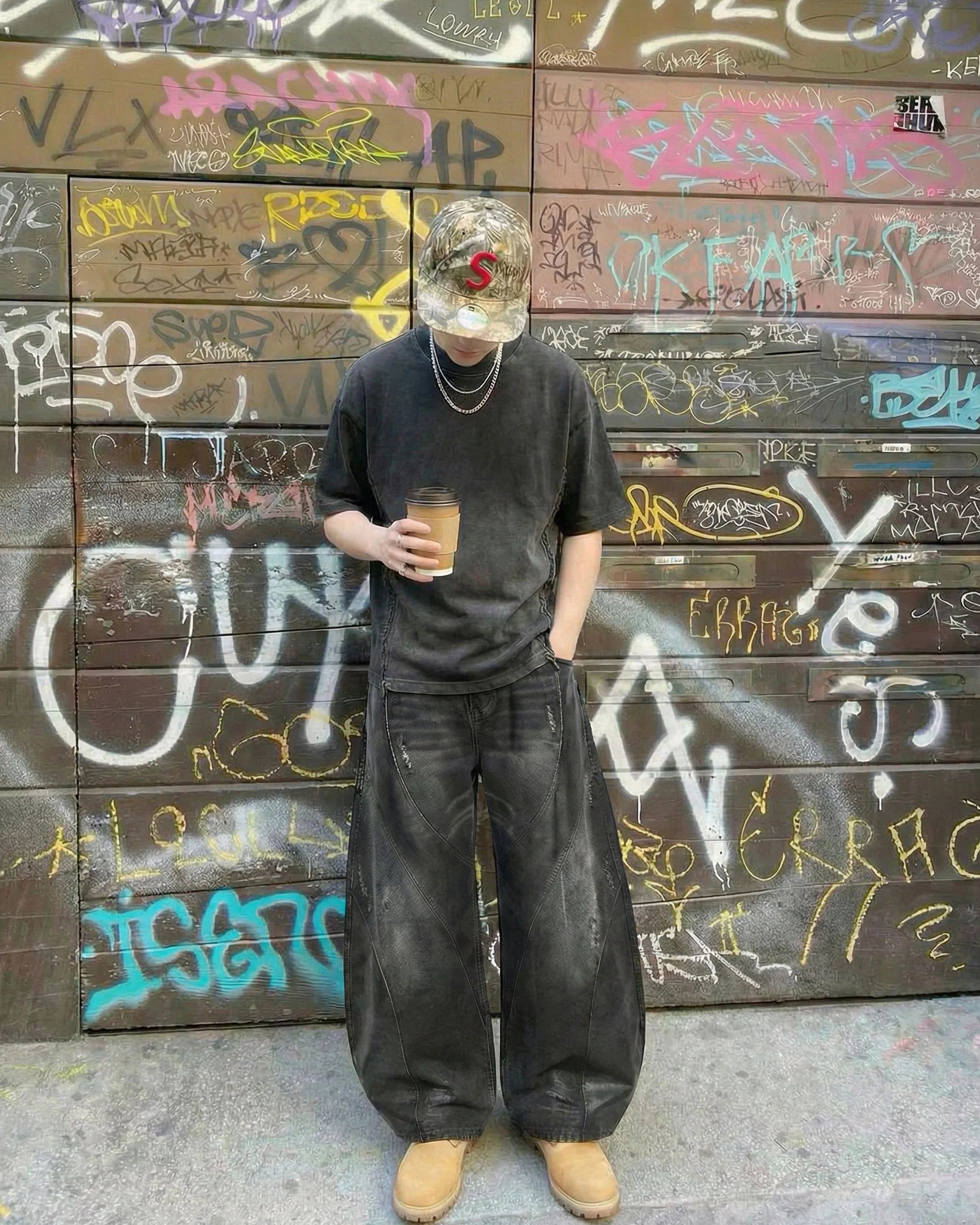 LOW SATURATION-Washed Wide-Leg Denim Pants - Image 3