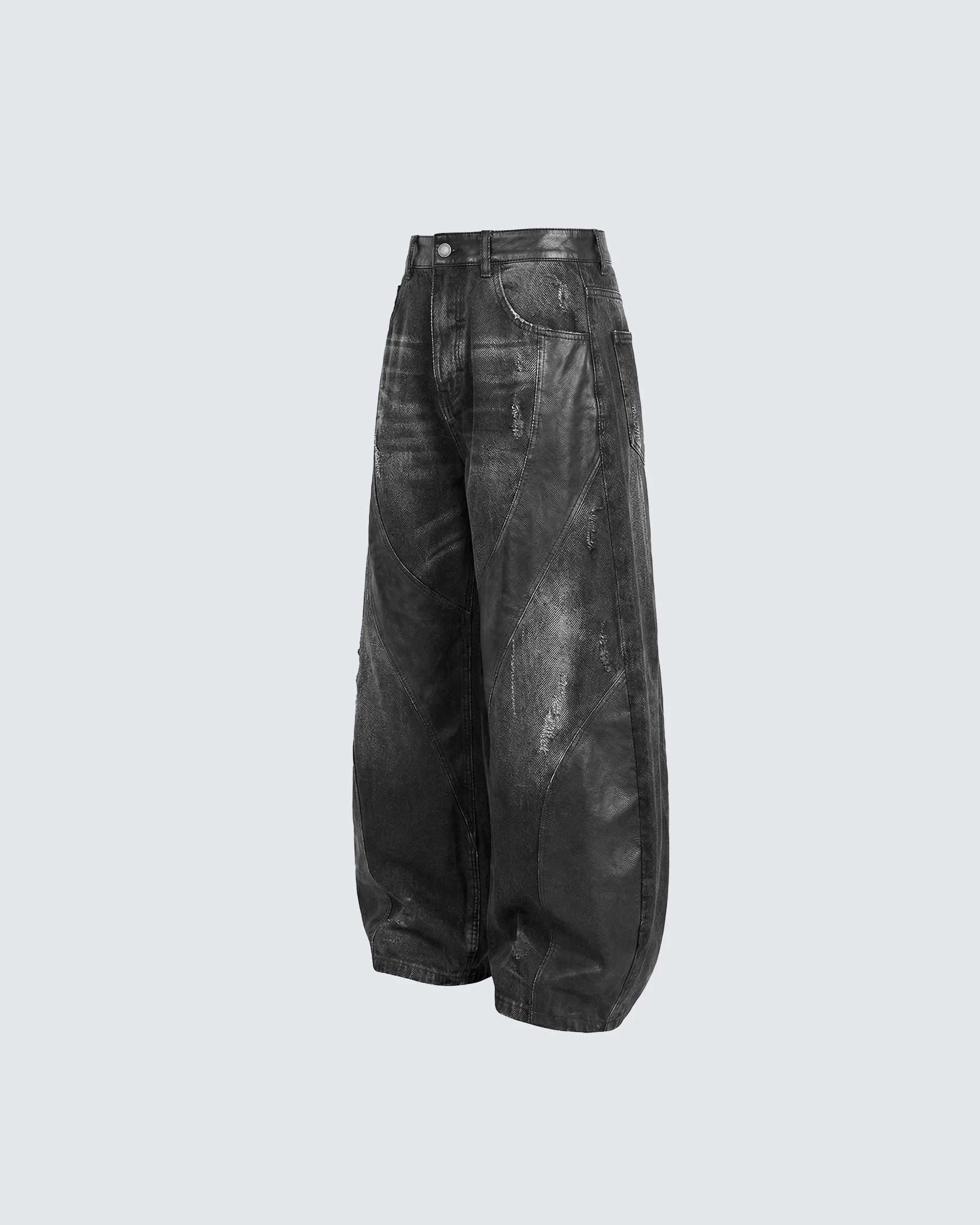 LOW SATURATION-Washed Wide-Leg Denim Pants - Image 4