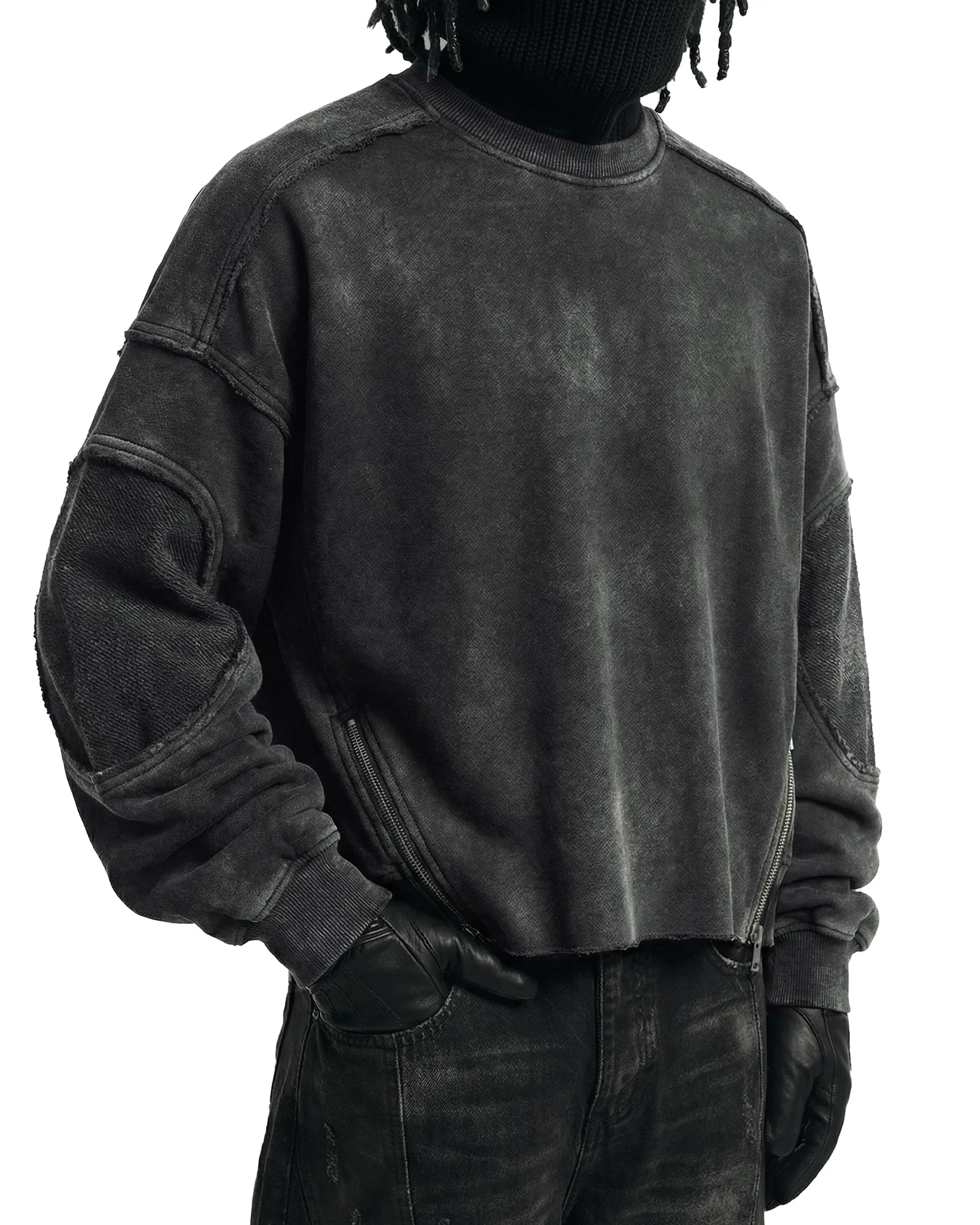 LOW SATURATION-Washed Zip Detail Cropped Sweatshirt - Image 2