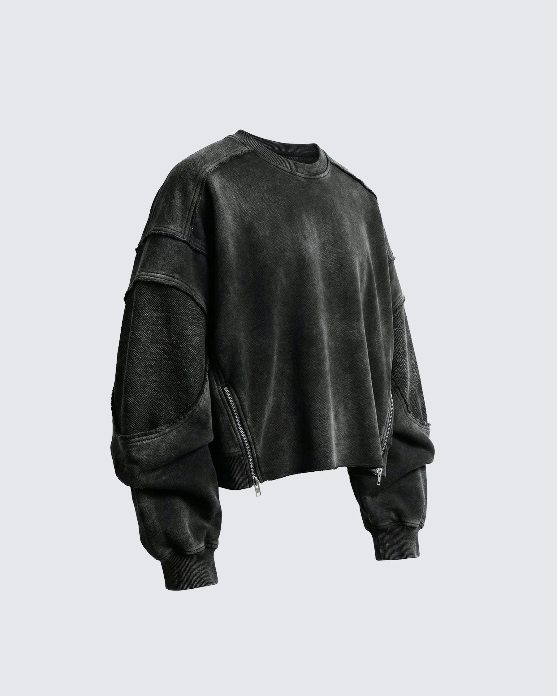 LOW SATURATION-Washed Zip Detail Cropped Sweatshirt - Image 3