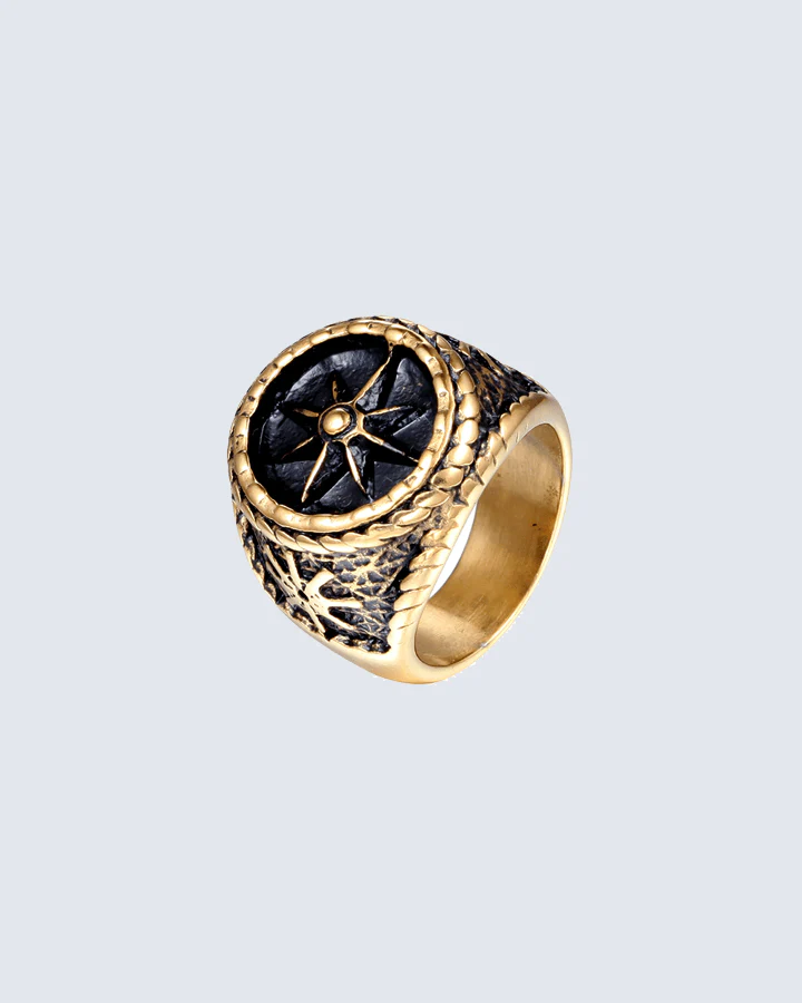 Men’s Compass Star Signet Ring – Retro Gothic Ring in Silver, Gold, or Dual-Tone - Image 3