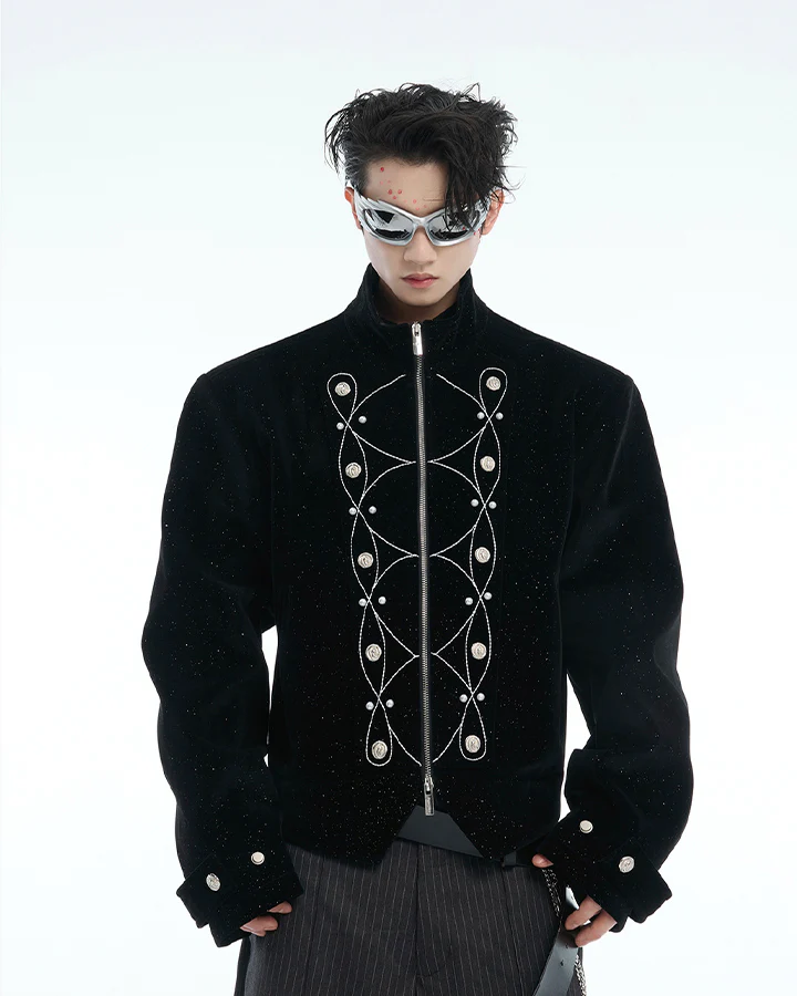 Metallic Button Stand Collar Design Jacket - Image 2