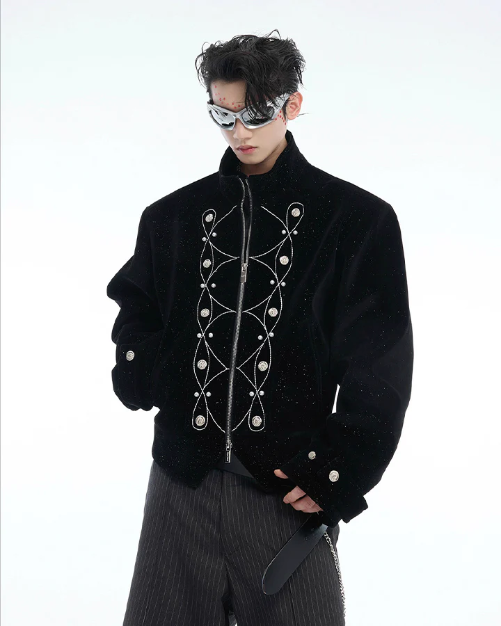 Metallic Button Stand Collar Design Jacket - Image 3