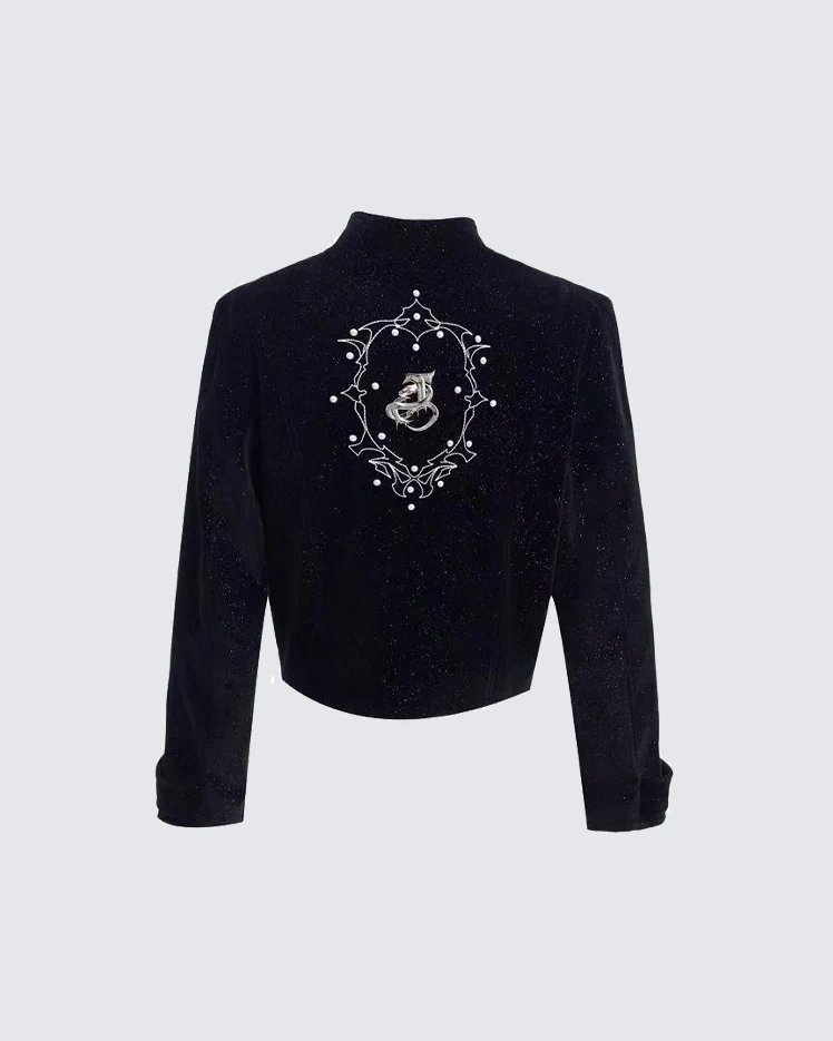 Metallic Button Stand Collar Design Jacket - Image 4