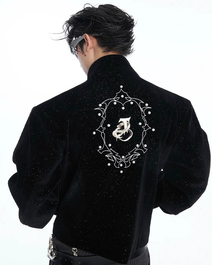 Metallic Button Stand Collar Design Jacket - Image 5