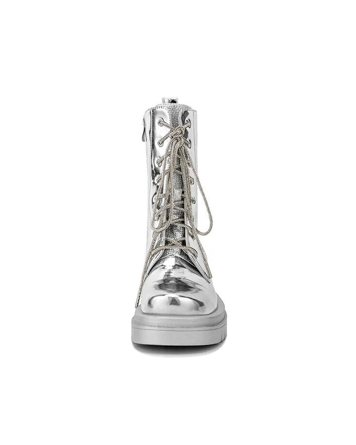Metallic Lace-Up Platform Combat Boots - Image 6