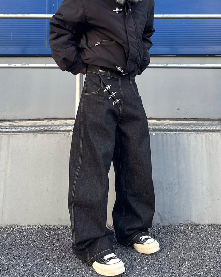 Minimal Buckle Wide-Leg Denim Pants - Image 2