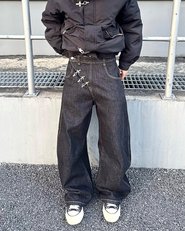 Minimal Buckle Wide-Leg Denim Pants - Image 3