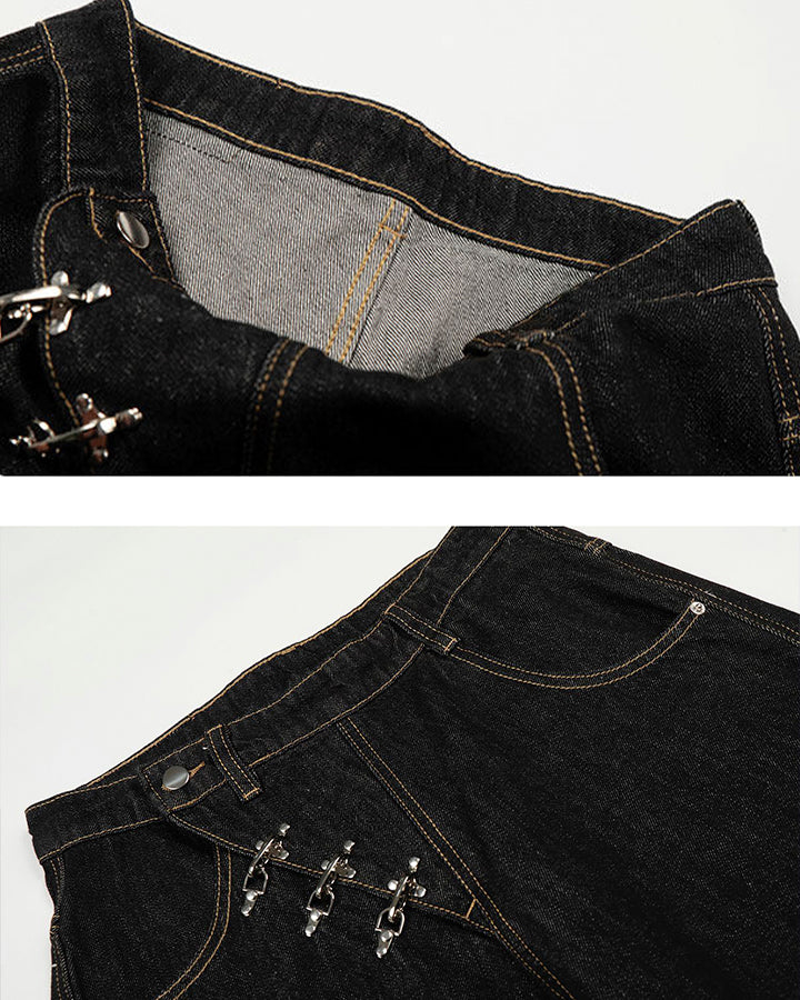 Minimal Buckle Wide-Leg Denim Pants - Image 8