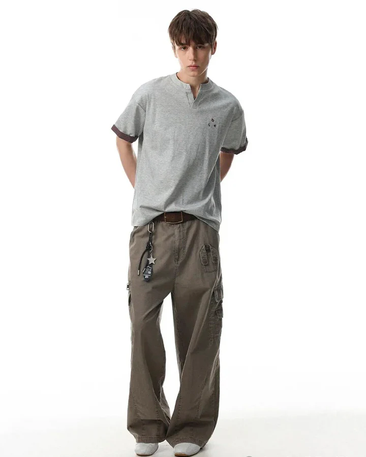 Minimal Contrast Trim V Neck Casual Short Sleeve - Image 3