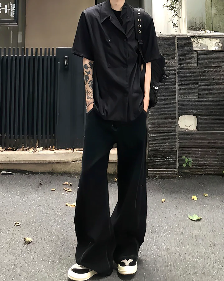 Minimal Rivet Panel Wide Leg Pants - Image 10