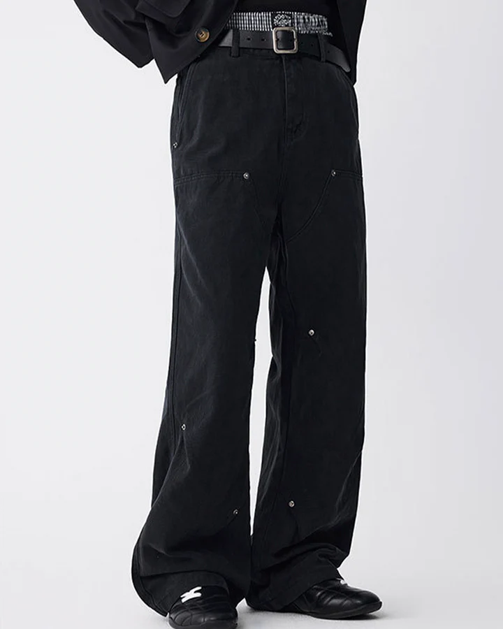 Minimal Rivet Panel Wide Leg Pants - Image 2