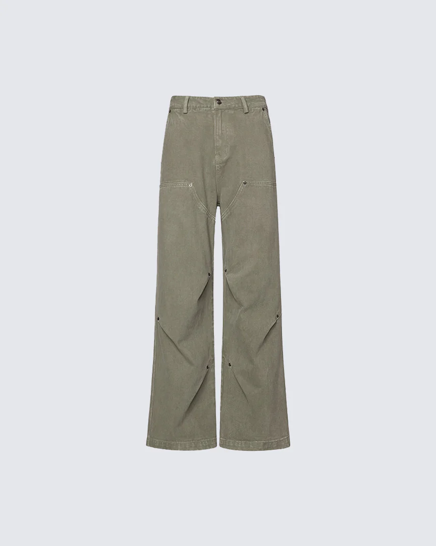 Minimal Rivet Panel Wide Leg Pants - Image 4