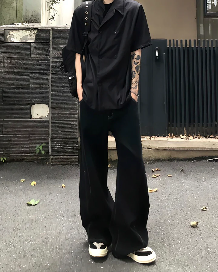Minimal Rivet Panel Wide Leg Pants - Image 9