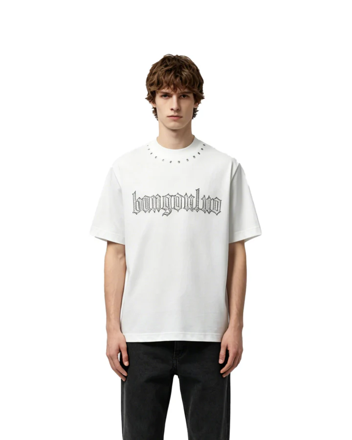 Minimal Studded Letter Print Street T-Shirt - Image 2